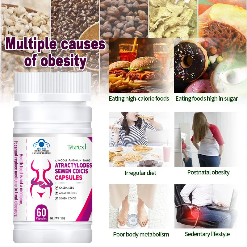 Natural Cassia Seed & Coix Seed Pills, Detox Slim, Metabolism Booster, Burn Fat, 100% Herbal, Vegan & NO SIDE EFFECT Weight Loss