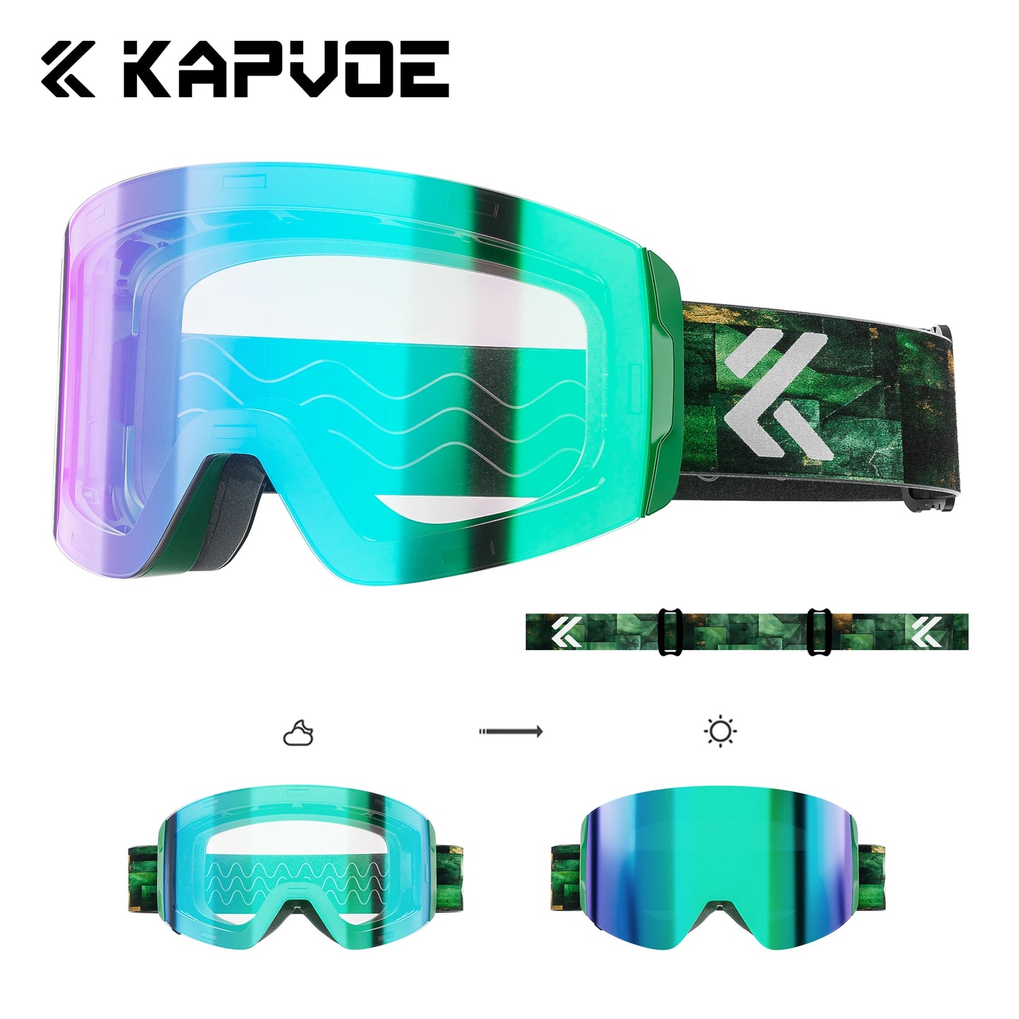 KAPVOE New Outdoor Photochromic Ski Goggles Magnetic Anti-fog Ski Glasses Winter Sports Skiing Snowboard Men Women UV400 Snow