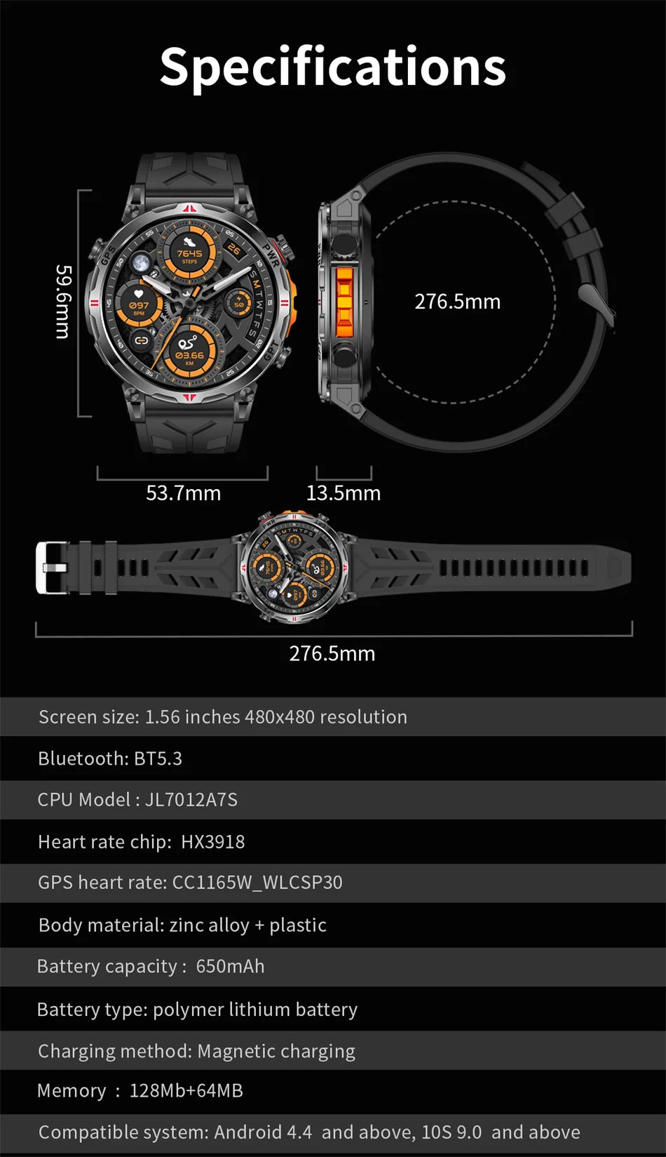 2026 New Outdoor Sports Smartwatch Men GPS Positioning 650mAh HD Call 1.56-inch AMOLED Screen Compass 5ATM Waterproof Watch Man