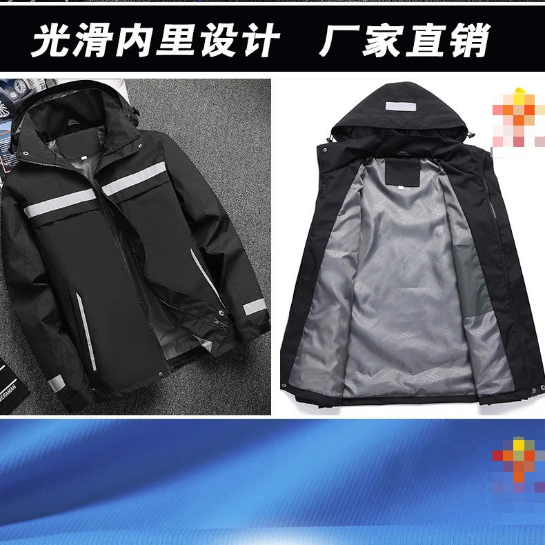 Waterproof Abrasion Resistant Windbreaker, Light Reflective Hooded Jacket for Outdoor Work