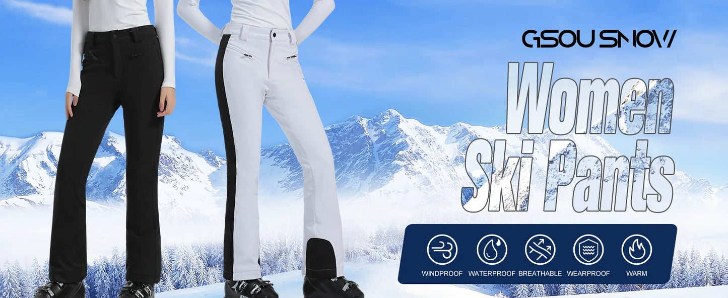 2025 GSOU SNOW Female Ski Pants Snow Slim Waterproof Insulated Windproof Winter Women Snowboard Pants Outdoor Sports Hiking Warm