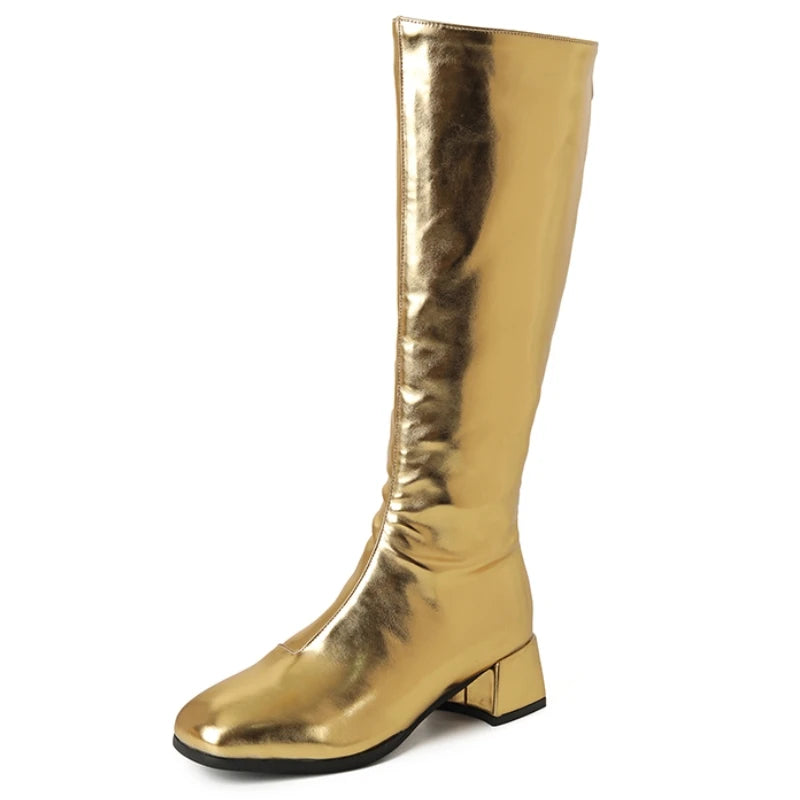 Women's Knee High Boots Winter Shoes 2025 Gold Silver Low Heeled Long Boot Ladies Party Footwear Shoes Large Size 45 Waterproof
