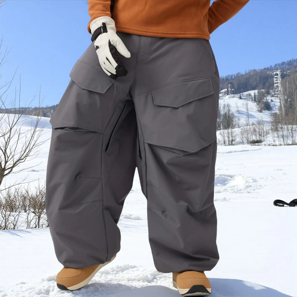 Men Baggy Wear-resistant Skiing Pants Women Insulated Loose Pockets Winter Trousers Outdoor Sports Waterproof Clothes 2025 Warm