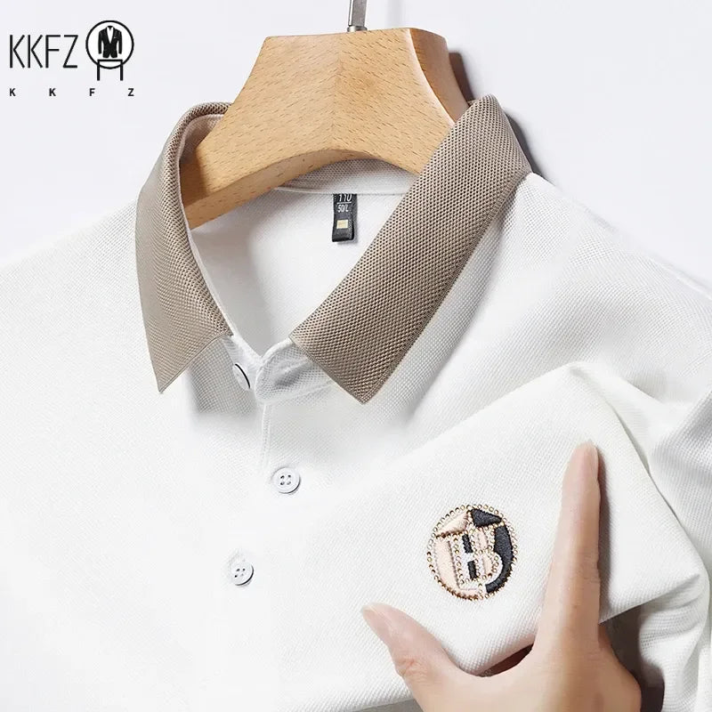 2024 Men's New Embroidered Cotton Business Leisure Short Sleeved POLO Shirt Fashion Short Sleeved Comfortable and Breathable Top