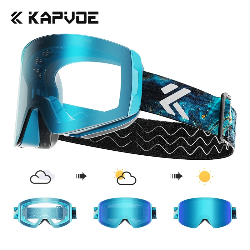 Kapvoe Photochromic Ski Goggles Magnetic Anti-Fog Lenses UV400 Protection Men Women Ski Goggles Snow Sunglasses Sports Eyewear