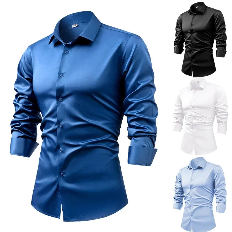 S~6XL satin plus size long sleeve shirt business casual dress shirt non-ironing wrinkle-resistant men's wholesale, men's shirts