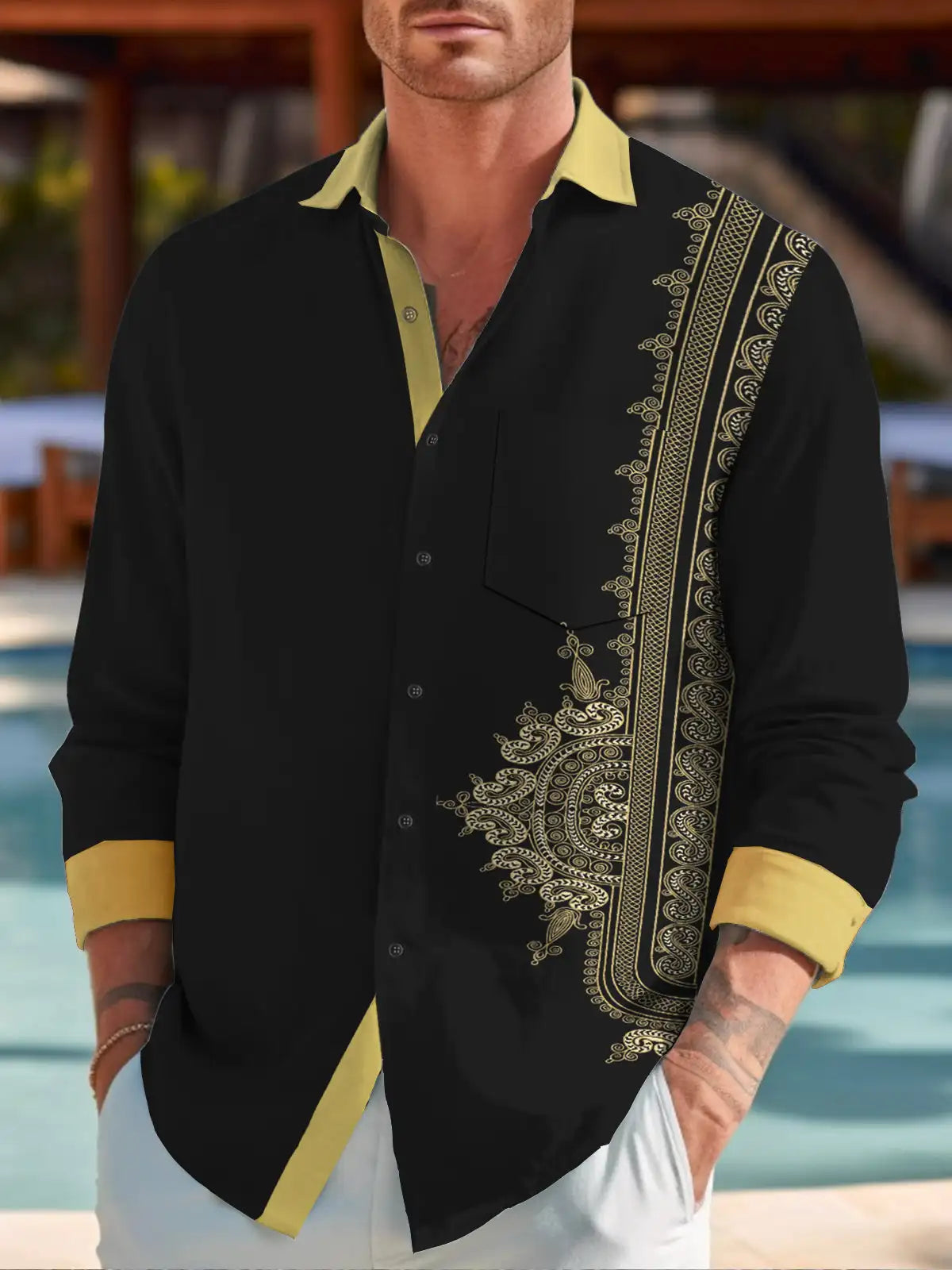 Men's shirts, button down shirts, casual shirts, spring and summer, printed long sleeves Tops fashion comfortable Men Clothing