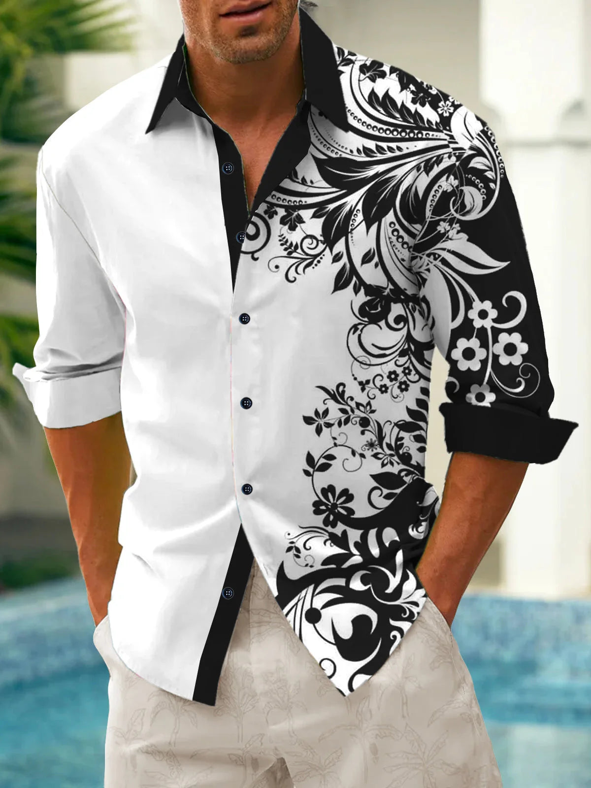 Men's shirts, button down shirts, casual shirts, spring and summer, printed long sleeves Tops fashion comfortable Men Clothing