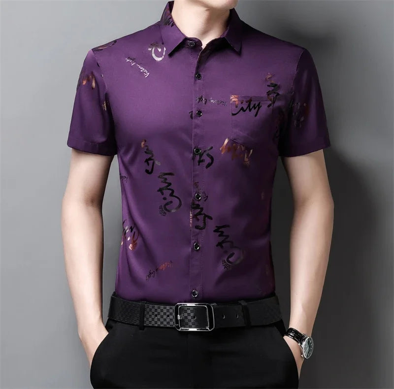 Men's Business Casual Short Sleeve Shirt New No Iron Wrinkle Resistant Top Easy Care Comfortable Fit for Office And Work