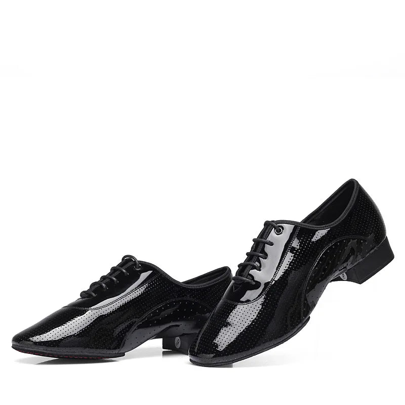 Men Latin Dance Shoes Breathable Ballroom Bright Leather Shoes Modern Dance Shoes Square Sneakers Tango Dancing Shoes