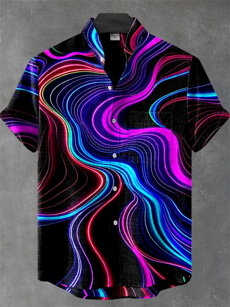 New Hawaiian Style Vintage Octopus Pattern Short Sleeve Men's Shirt Loose Breathable Fashionable Linen Top