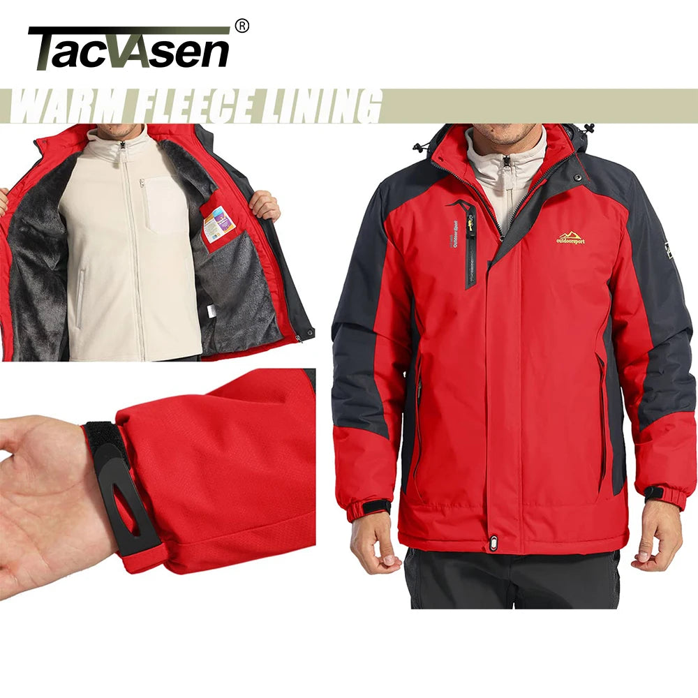 TACVASEN Men's Fleece Lined Skiing Jacket Windproof Detachable Hood Winter Thicken Warm Parkas Waterproof Outdoors Working Coat