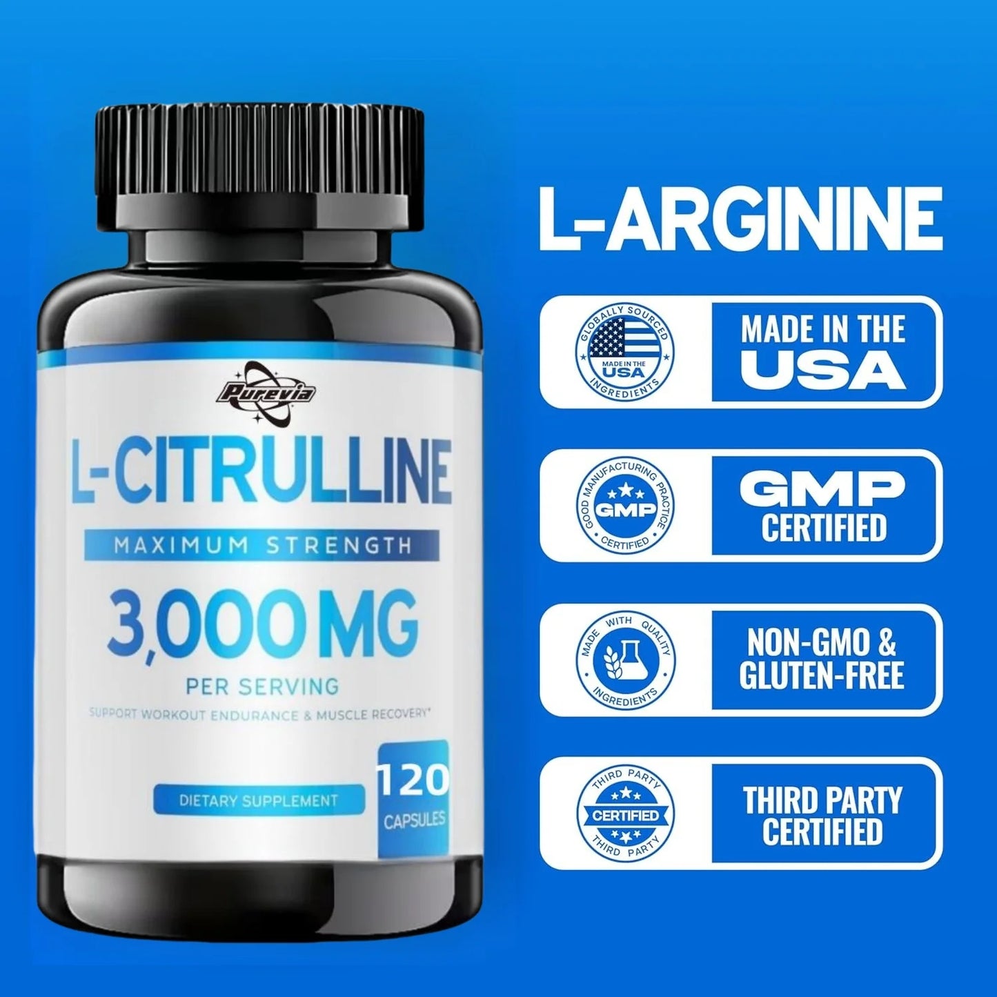 L Citrulline 3000mg Supplement ( Capsules) Support L Arginine & Nitric Oxide Pills - L-citrulline For Men &amp