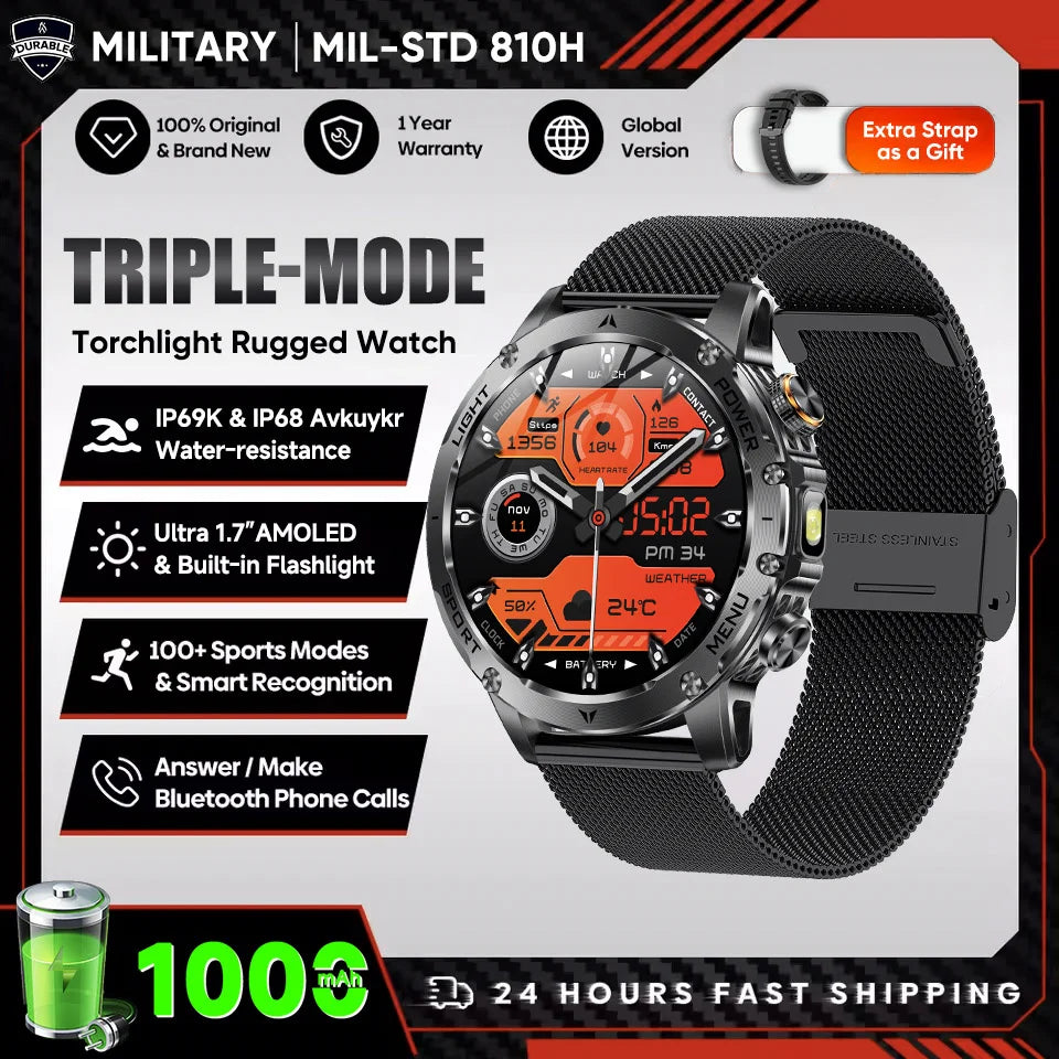 2025 Men 1.7-inch AMOLED Screen Smart Watch 1000mAh Battery Heart Rate Bluetooth Call NFC GPS Tracker Sports Fitness Watches New