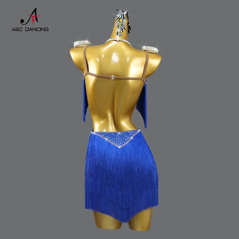 2026 New Latin Performance Dance Dress Women Sexy Outdoor Ballroom Party Fringe Skirt Sport Practice Wear Blue Prom Evening Suit