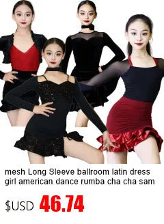 Latin american Dance velvet feather Long Dress Girls Kids Samba Salsa Cha Cha Rumba Tango Children Competition Ballroom Dresses