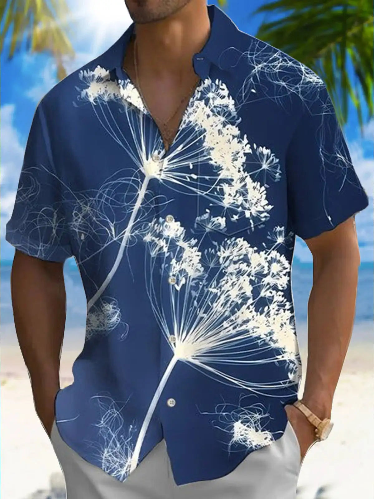 New Hawaii Spring/Summer Fashion Leisure Street Walk Tourist Beach Printed Full Open Short Sleeve Button Shirt, Quick Shipping