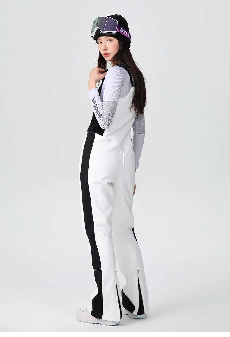 25-26 New Women's Ski Bibi Pants Waterproof Windproof Stretchy Anti-wear Solid Zipper Slim Resilient Outdoor Warm in Winter