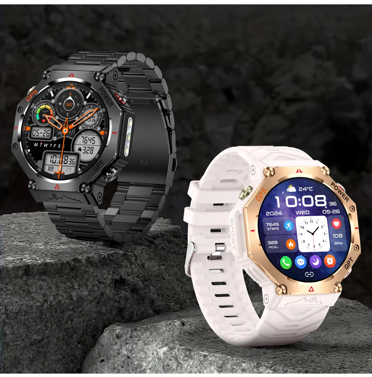 T-Rex 3 Ultra Military Grade GPS Smart Watch 10ATM Waterproof Compass Altimeter Barometric AMOLED Men HD Call Sports Smartwatch