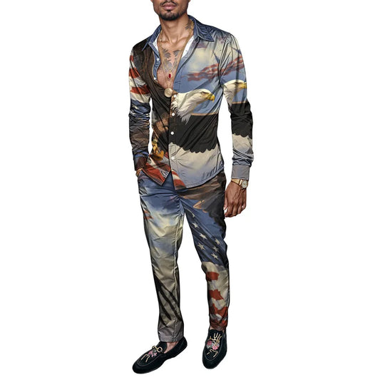 Spring And Autumn Eagle 3D Print Men Harajuku Clothing Suits Tracksuit Long Sleeve Shirt Long Pants Two Piece Sets Clothing