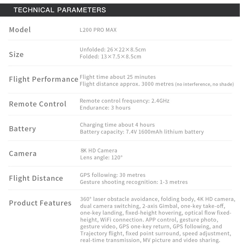 L200 PRO MAX Drone 4K Professional EIS Camera 2-Axis Gimbal 360° Obstacle Avoidance Brushless Motor GPS Quadcopter FPV RC Drones