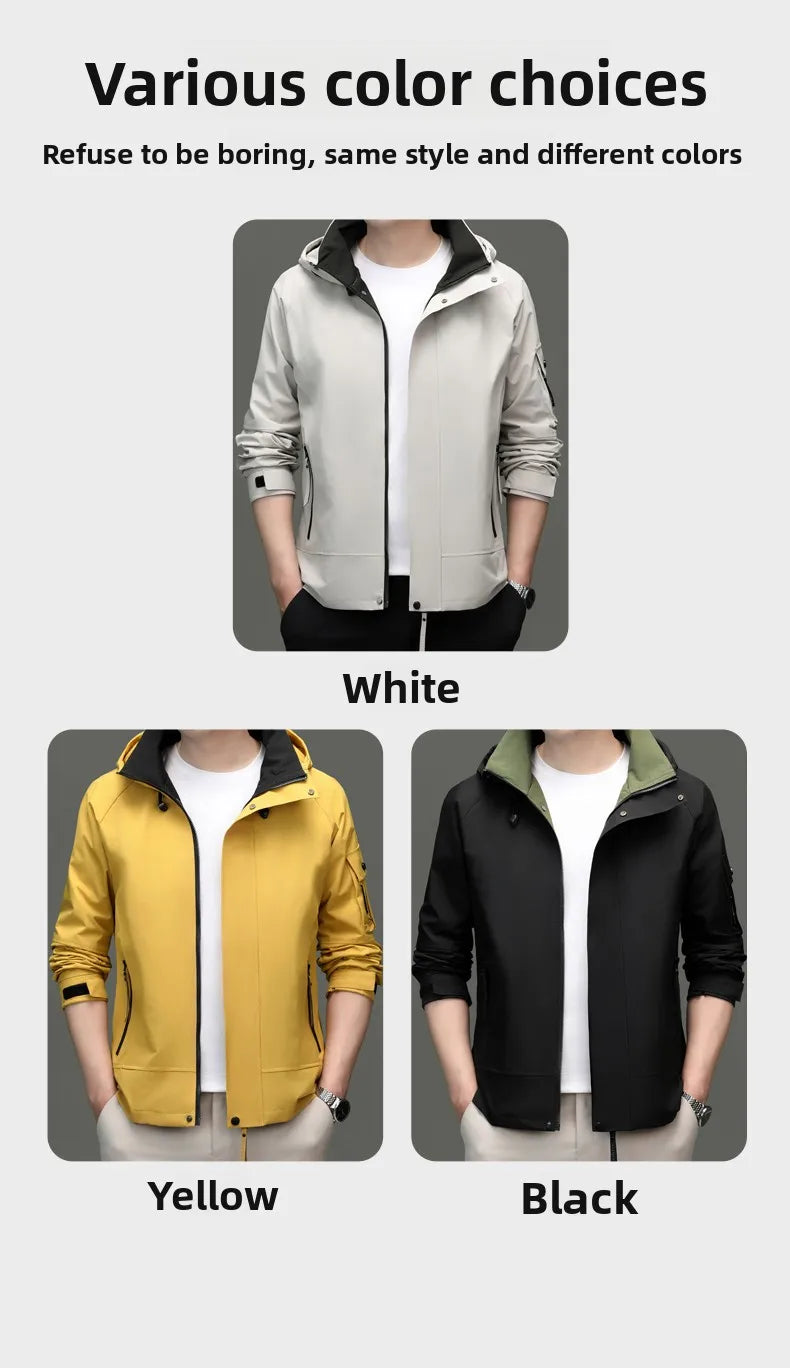 Top Grade Waterproof Designer Men Outdoor Jacket Soft Shell Autumn Windbreaker Casual Sports Coats Detachable Cap Outwear
