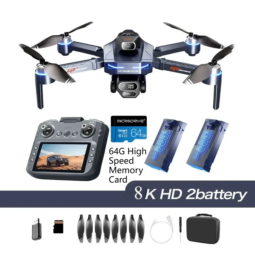 Drone 4K HD GT8 Camera Obstacle Avoidance Aerial Photography Brushless Drone with Screen Foldable RC Drone Quadcopter RTF