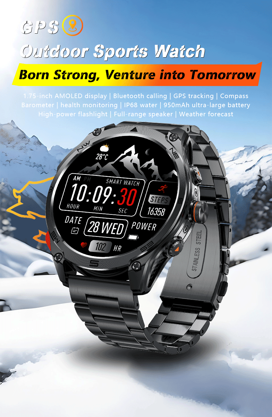 2026 New Military Smart Watch 1000Mah Battery GPS Compass 10ATM Waterproof Tactics Sports Flashlight BT call Smart Watch For Men