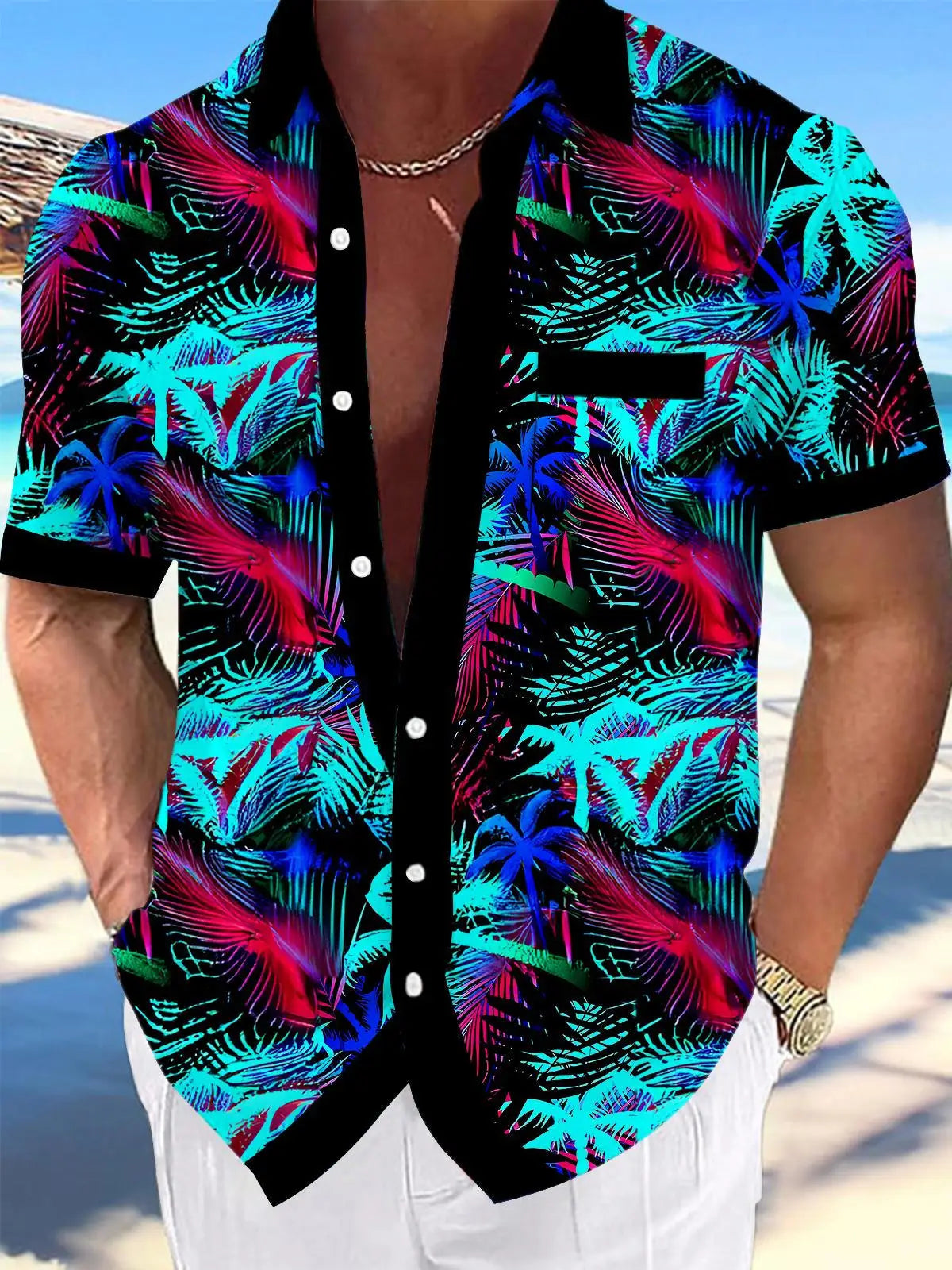New Hawaii Spring/Summer Fashion Leisure Street Walk Tourist Beach Printed Full Open Short Sleeve Button Shirt, Quick Shipping