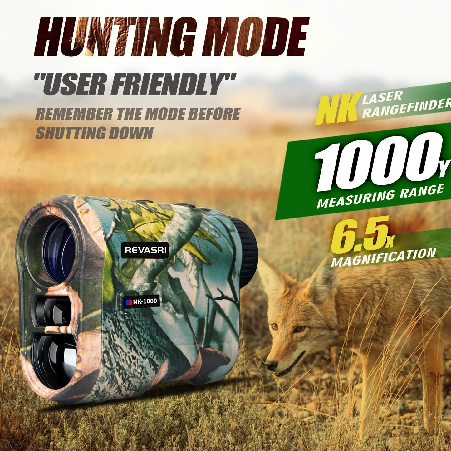 REVASRI Laser Rangefinder 1000M Hunting Range Finder with Rechargeable Battery Outdoor Target Acquisition Technology Monocular
