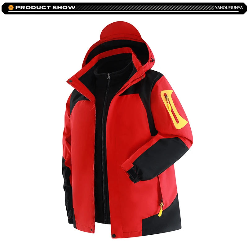 Winter Men Triple Windbreak Thick Warm Removable Hooded Jacket Men Autumn Hiking Outdoor Travel Camping Skiing Jacket Coat Male