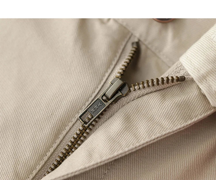 Straight pants American casual Chino cargo retro simple beige white khaki cotton casual pants for men