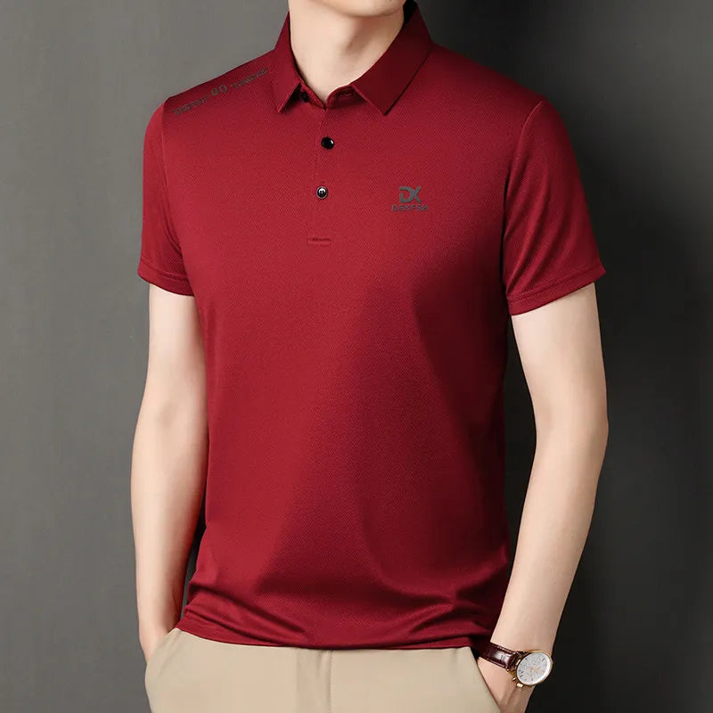 New Men's Business Casual Short Sleeved Shirt with Badge Solid Color Polo Shirt Fashionable Breathable Comfortable Versatile Top