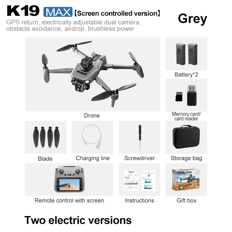 K19 MAX drone GPS return and screen aerial photography aircraft brushless airdrop remote control aircraft quadcopter toy