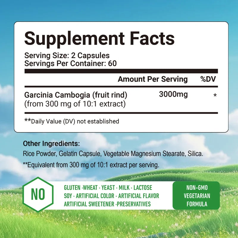 Garcinia Cambogia Capsules - Fat Burning & Cellulite Burner Detox, Weight Management, Metabolism Boost