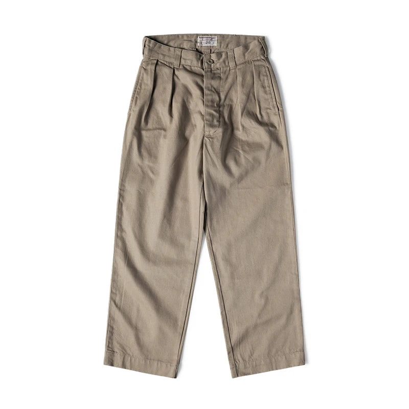 Non Stock French Army M-52 Chino Pants Men's Double Pleated Twill Casual Trousers Straight Leg
