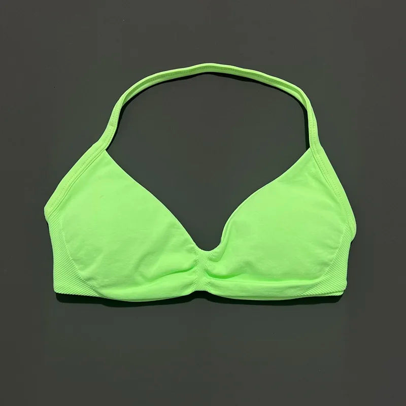HISTELLO Impact Strappy Bra Gym Top Women High Support Thin Strap Halter Sports Seamless Bras Scrunch Push-up Workout Yoga Tanks