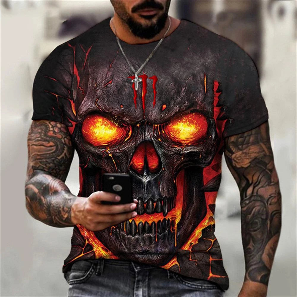 Summer Fashion Retro Skull 3D Printed T-shirt Hip Hop Personality Super Cool Horror Casual T-shirt