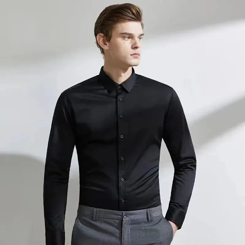 Men's long sleeved elastic shirt, non ironing business dress, professional work attire, stand up collar shirt  men shirts