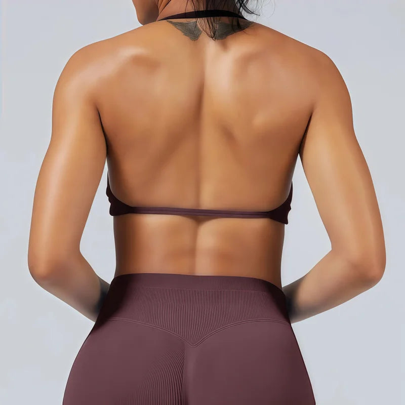 HISTELLO Impact Strappy Bra Gym Top Women High Support Thin Strap Halter Sports Seamless Bras Scrunch Push-up Workout Yoga Tanks