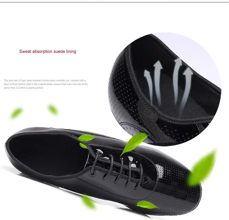 Men Latin Dance Shoes Breathable Ballroom Bright Leather Shoes Modern Dance Shoes Square Sneakers Tango Dancing Shoes