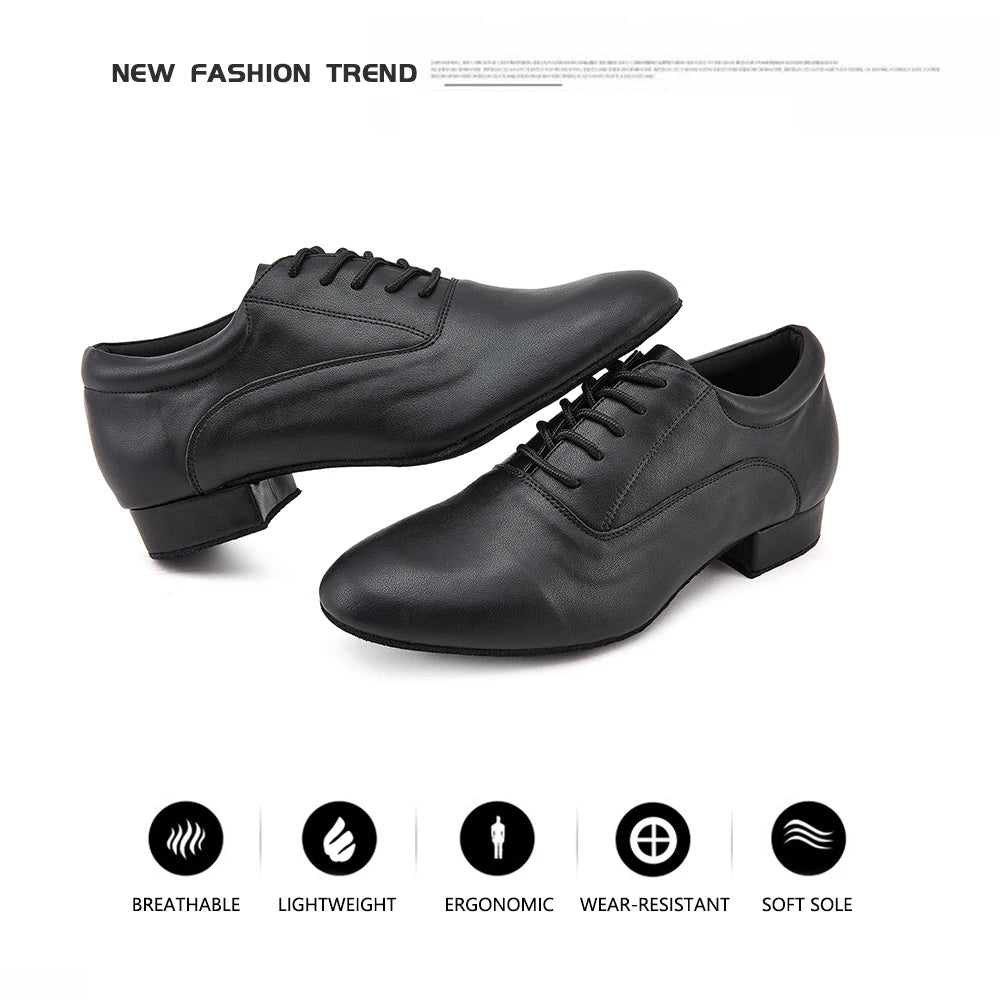 CINMIDY Male Genuine Leather Dance Shoes Black Latin Dance Shoes for Men  Modern Standard Sneaker  Party Shoes Heeled 2.5cm