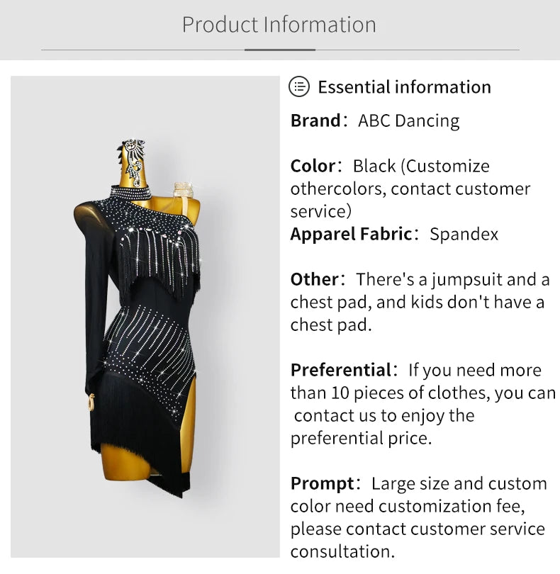 New Black Latin Dance Fringe Dresses Sexy Adult Women Competition Costume Ballroom Skirt Salsa Samba Party Stage Wear Customized