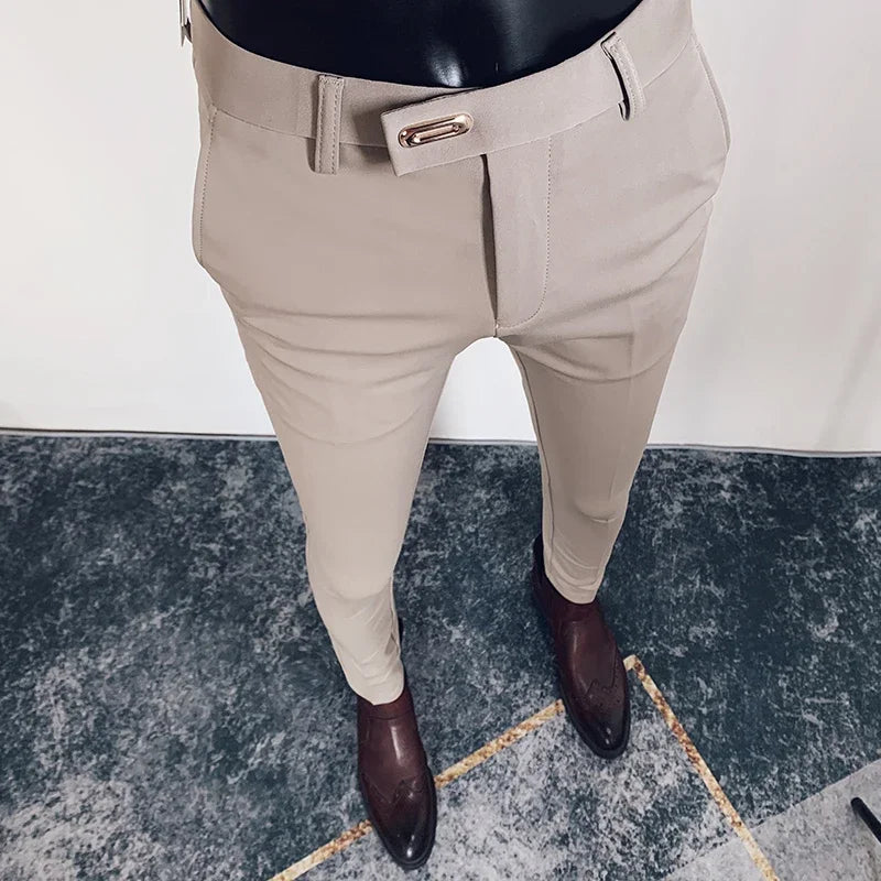 Spring 2025 Mens Casual Slim Fit Dress Pants Streetwear Suit Pants Men High Quality Office Pants All Match ankle Length Trousers
