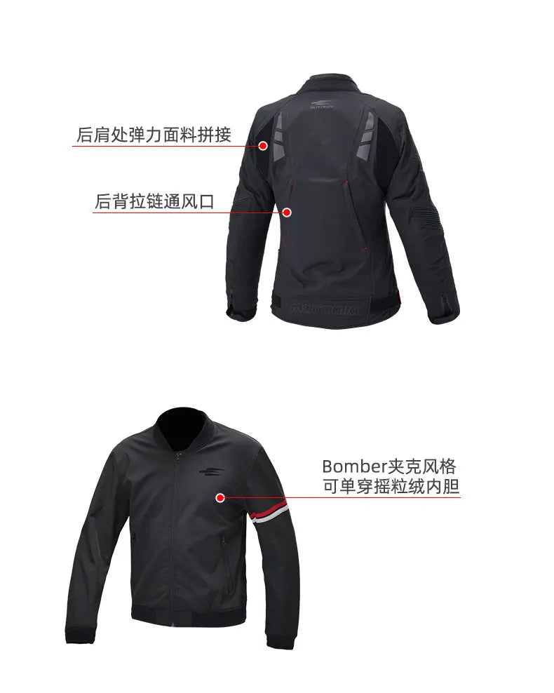 Women Motorcycle Jacket Four Seasons Breathable Lightweight Mesh Cycling Moto Jacket Protector Motocross Suit CE Protective