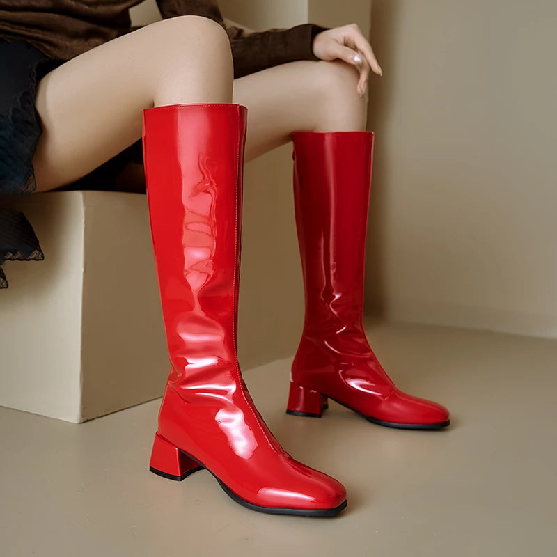 Women's Knee High Boots Winter Shoes 2025 Gold Silver Low Heeled Long Boot Ladies Party Footwear Shoes Large Size 45 Waterproof