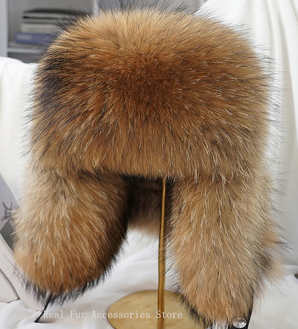 Hot high-end luxury fur hat Men's fox fur hat Lei Feng cap ear cap fur necessary hat Real fur hat 100% Sheepskin top fox hat