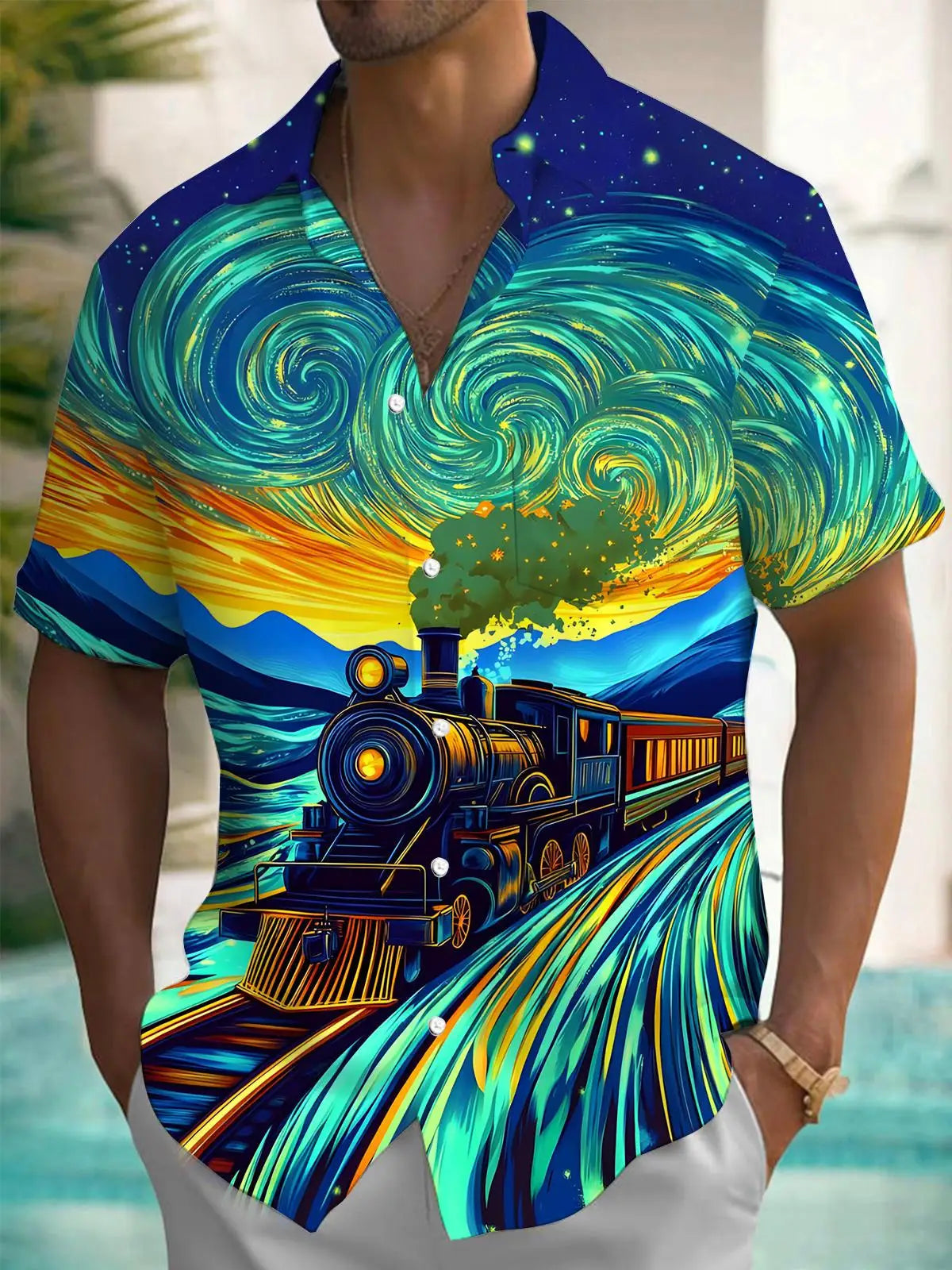 New Hawaii Spring/Summer Fashion Leisure Street Walk Tourist Beach Printed Full Open Short Sleeve Button Shirt, Quick Shipping