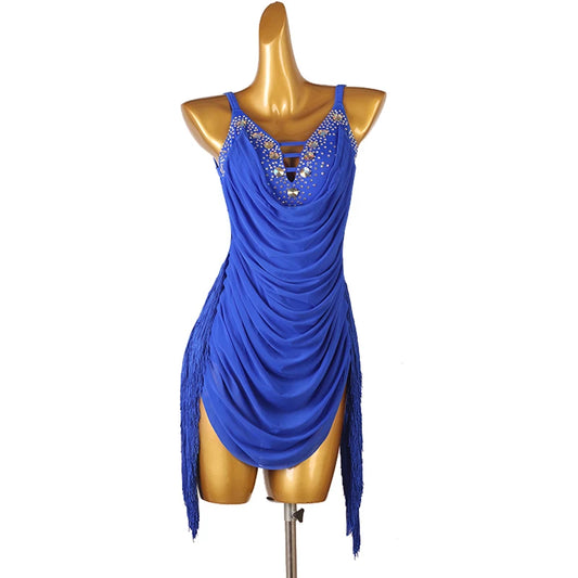 Women's Black Fringe Latin Dance Dress Ballroom Waltz Tango Samba Sling Backless Salsa Performance Competition Clothes