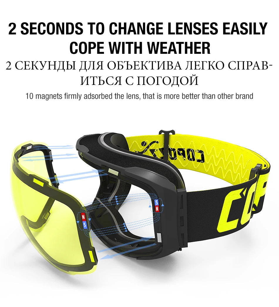 COPOZZ Magnetic Ski Goggles Men Women UV400 Protection Anti-Fog Ski Mask Outdoor Sport Snowboard Skiing Eyewear Adult